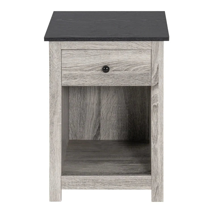 2-Tier End Table with Drawer and Open Shelf