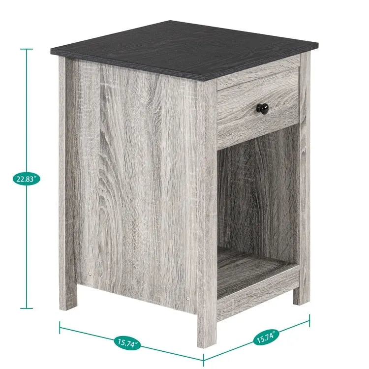 2-Tier End Table with Drawer and Open Shelf