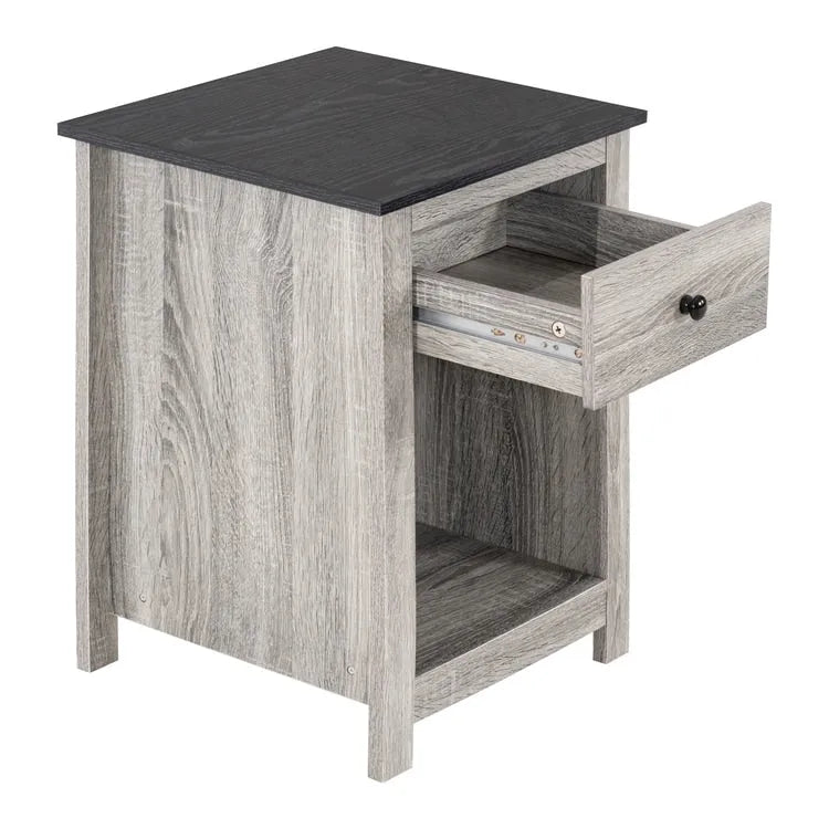 2-Tier End Table with Drawer and Open Shelf