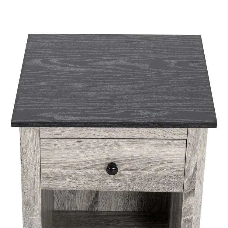 2-Tier End Table with Drawer and Open Shelf