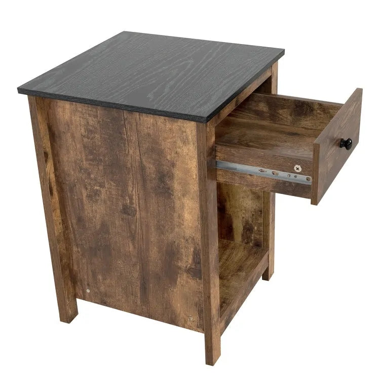 2-Tier End Table with Drawer and Open Shelf
