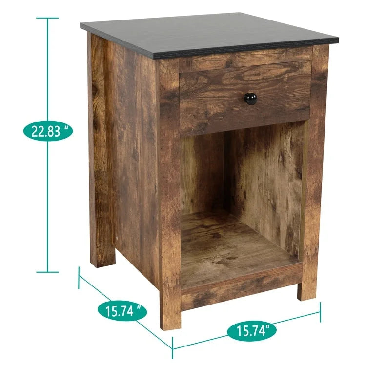 2-Tier End Table with Drawer and Open Shelf