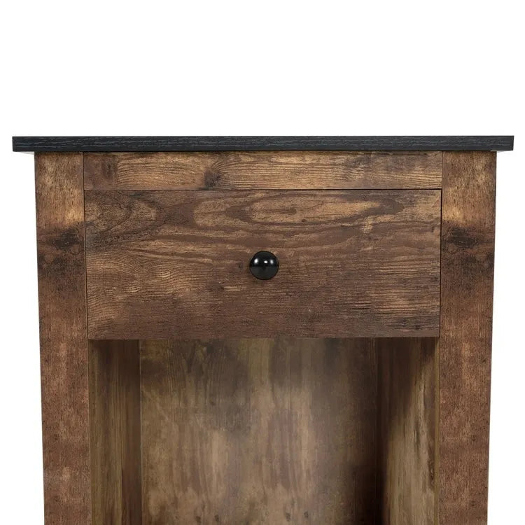 2-Tier End Table with Drawer and Open Shelf