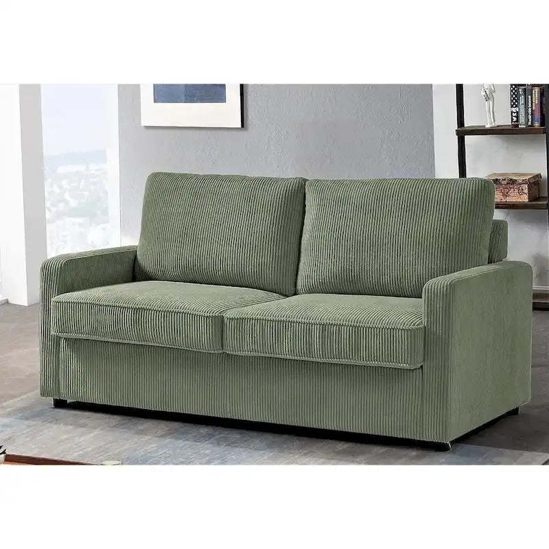 70" Corduroy Square-Arm Sofa Bed with Pull-Out Mattress