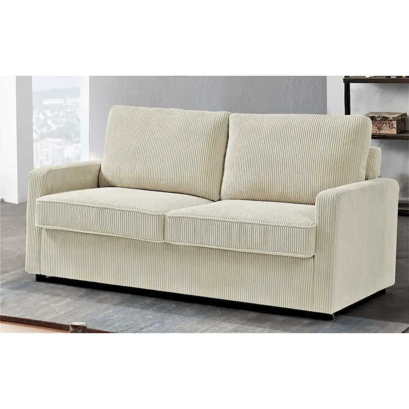 Schlafsofa 70" aus Cord mit eckigen Armlehnen und ausziehbarer Matratze