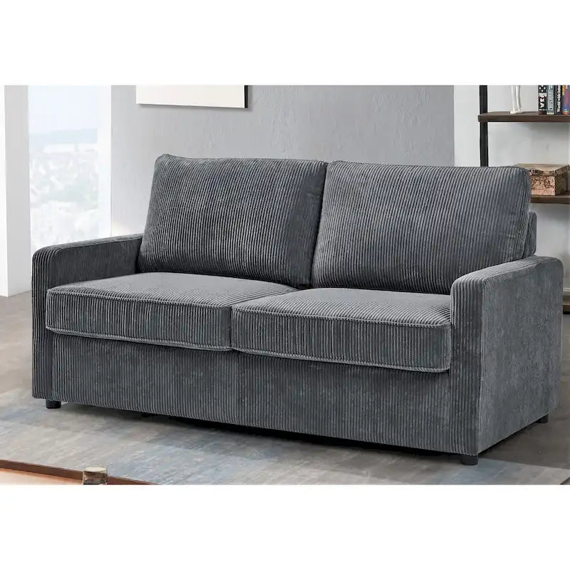 Schlafsofa 70" aus Cord mit eckigen Armlehnen und ausziehbarer Matratze