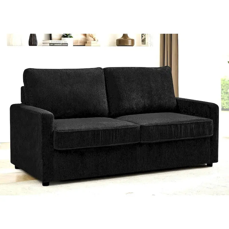 70" Corduroy Square-Arm Sofa Bed with Pull-Out Mattress