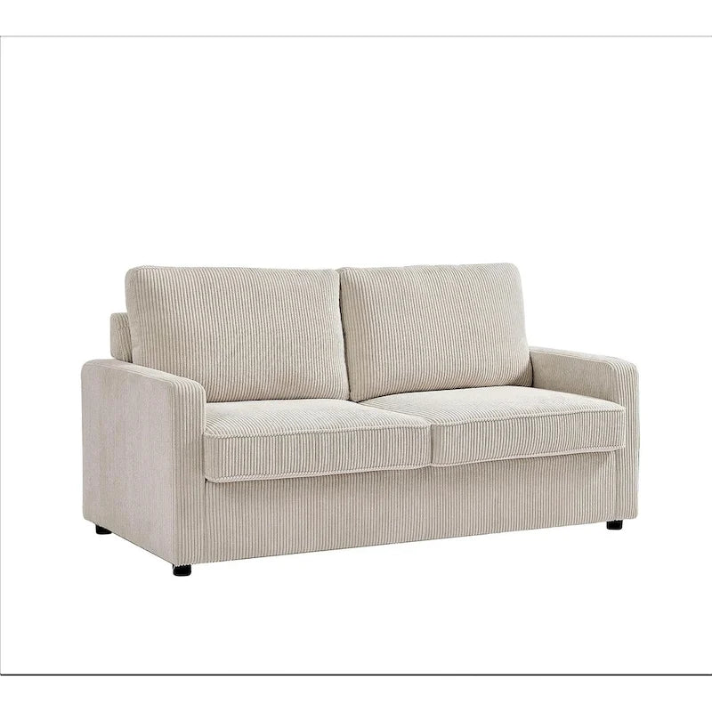 70" Corduroy Square-Arm Sofa Bed with Pull-Out Mattress