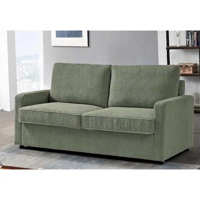 70" Corduroy Square-Arm Sofa Bed with Pull-Out Mattress