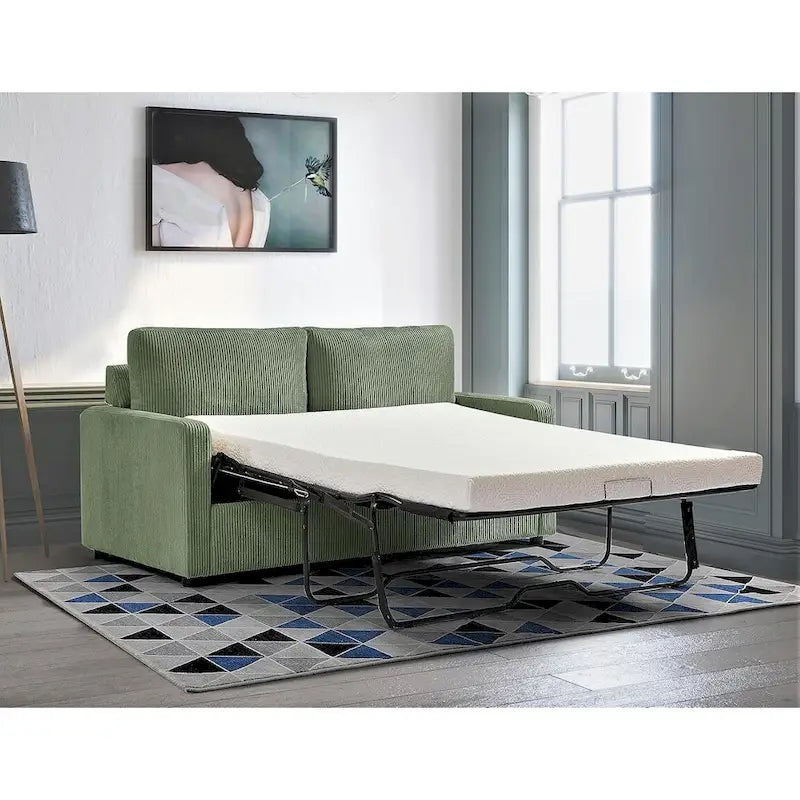 70" Corduroy Square-Arm Sofa Bed with Pull-Out Mattress