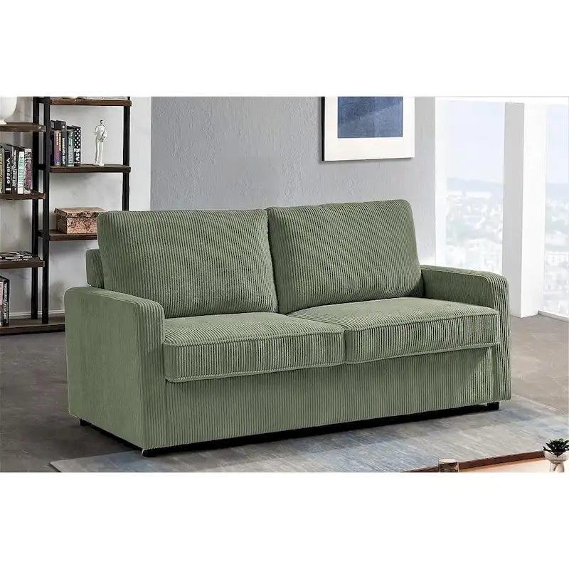 70" Corduroy Square-Arm Sofa Bed with Pull-Out Mattress