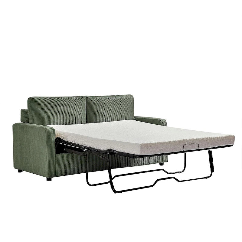 70" Corduroy Square-Arm Sofa Bed with Pull-Out Mattress