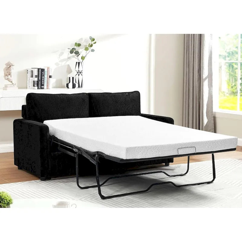 70" Corduroy Square-Arm Sofa Bed with Pull-Out Mattress