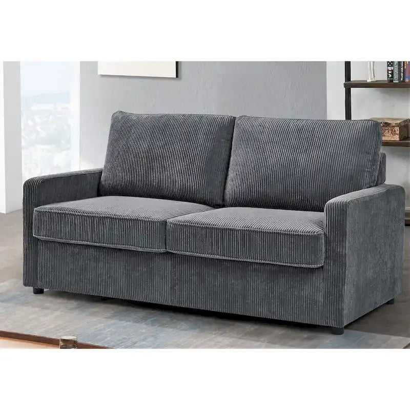 70" Corduroy Square-Arm Sofa Bed with Pull-Out Mattress