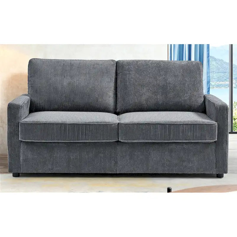 70" Corduroy Square-Arm Sofa Bed with Pull-Out Mattress