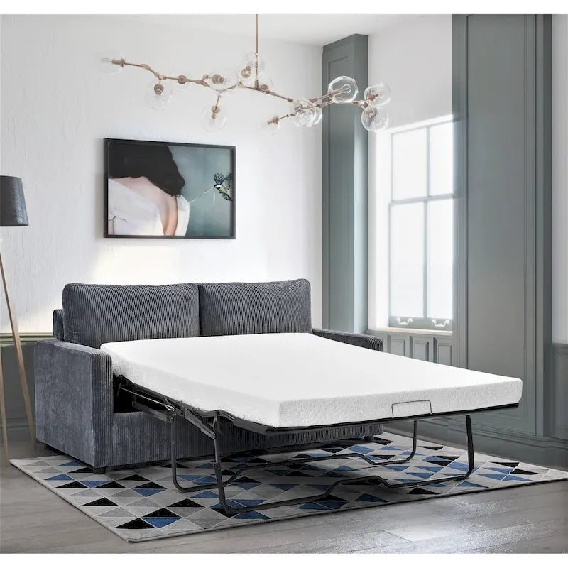 70" Corduroy Square-Arm Sofa Bed with Pull-Out Mattress