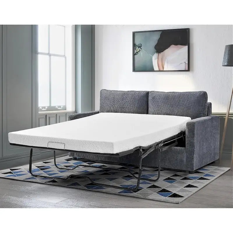 70" Corduroy Square-Arm Sofa Bed with Pull-Out Mattress
