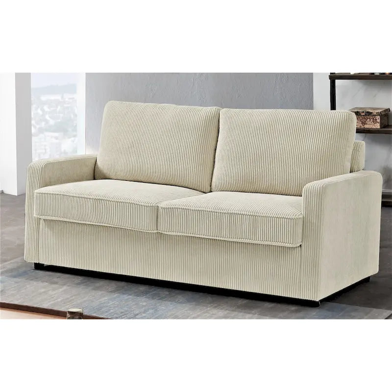 70" Corduroy Square-Arm Sofa Bed with Pull-Out Mattress