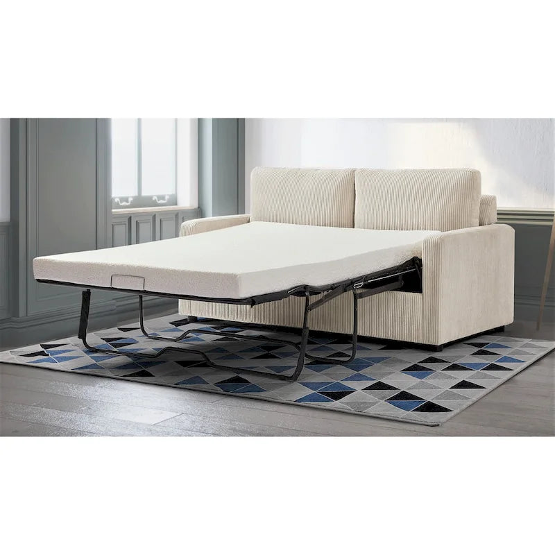70" Corduroy Square-Arm Sofa Bed with Pull-Out Mattress