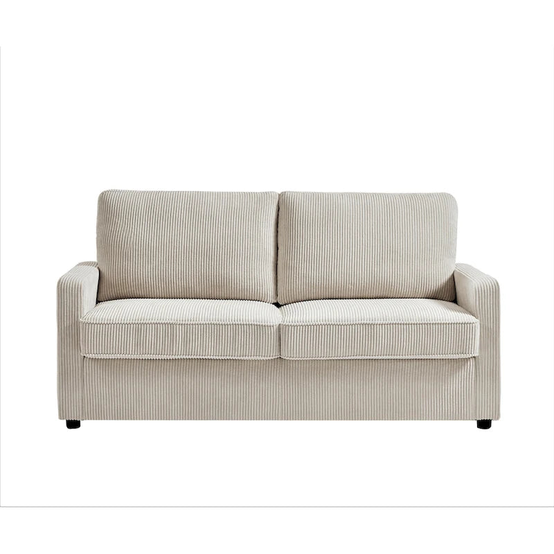 70" Corduroy Square-Arm Sofa Bed with Pull-Out Mattress