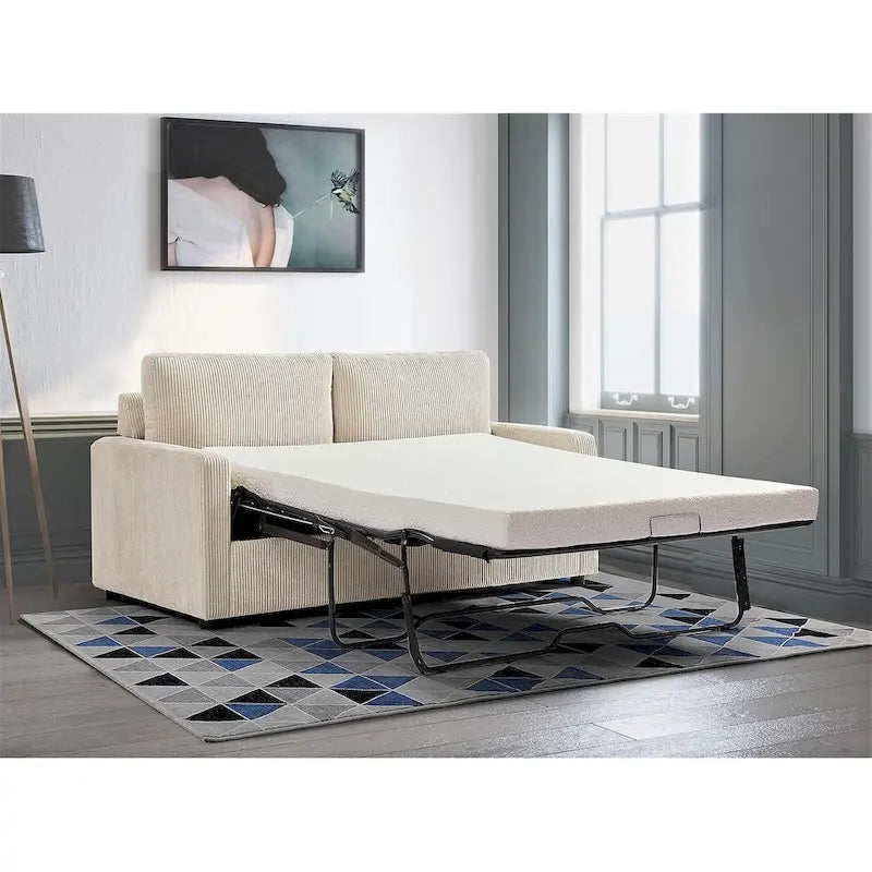 70" Corduroy Square-Arm Sofa Bed with Pull-Out Mattress