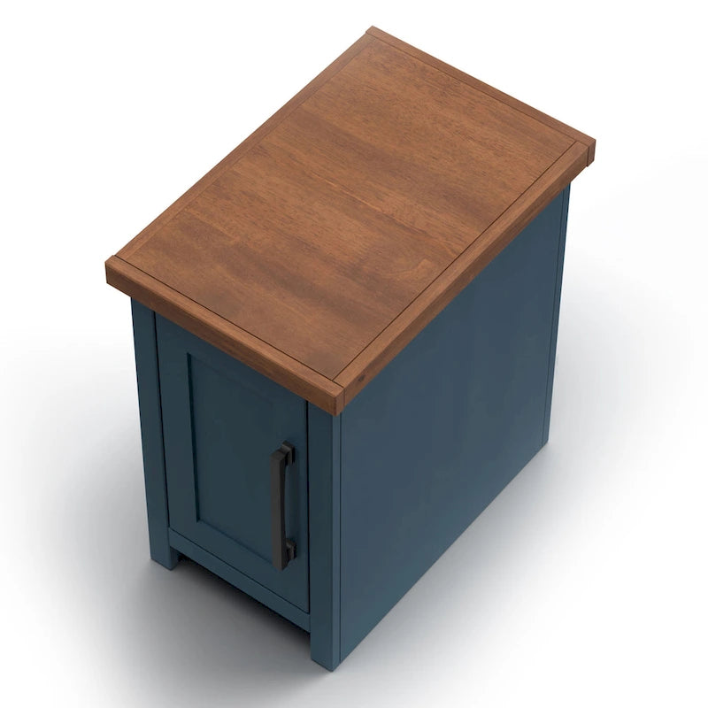 Farmhouse Chairside Table with Single Door Storage and Two-Tone Wood Finish
