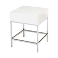 High-Gloss White End Table with Drawer and Chrome Frame