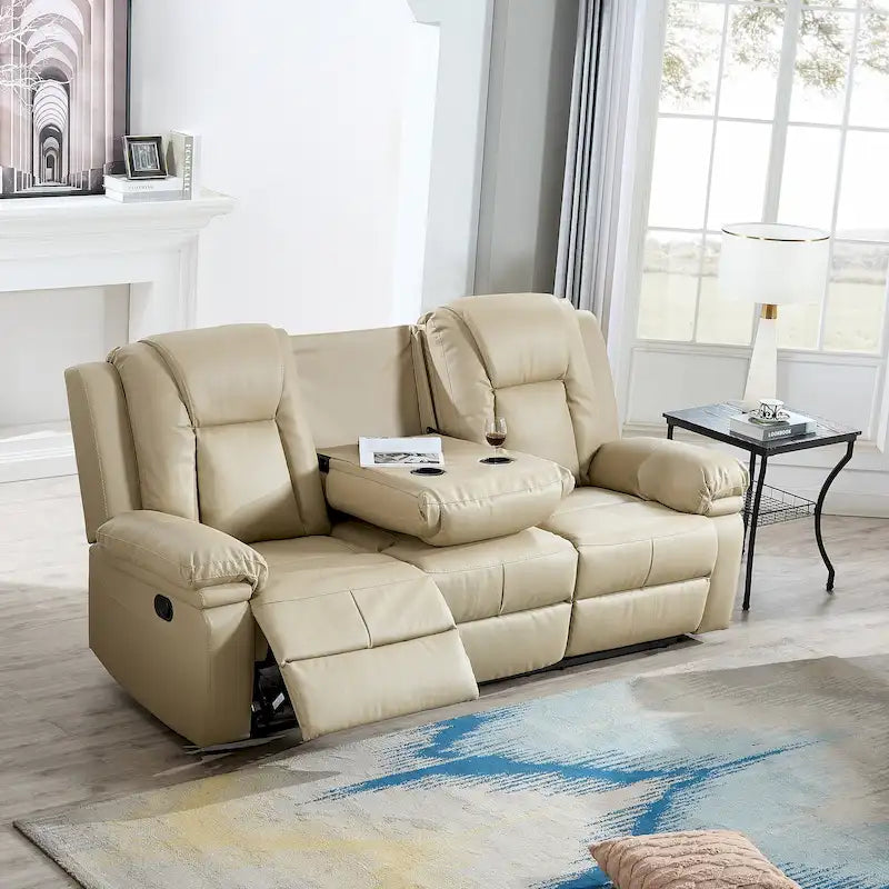 Bonded Leather Recliner Chair with Pull-Lever Footrest
