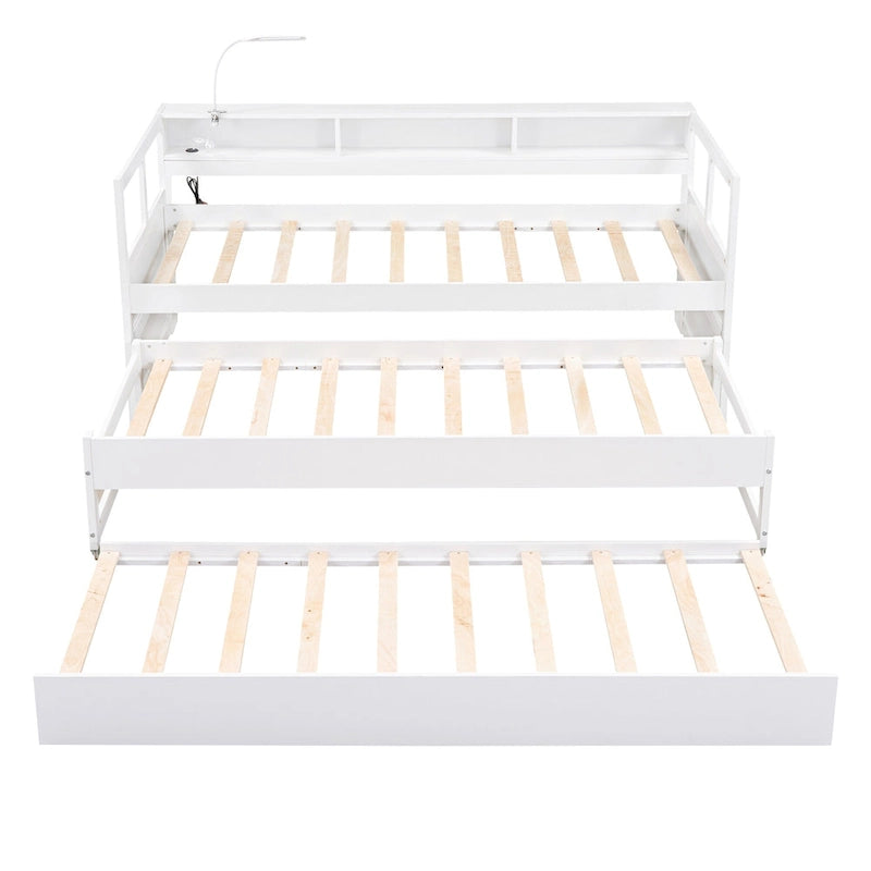 Twin XL Wood Daybed with 2 Pull-Out Trundles, Storage Cubbies and USB Charging Port