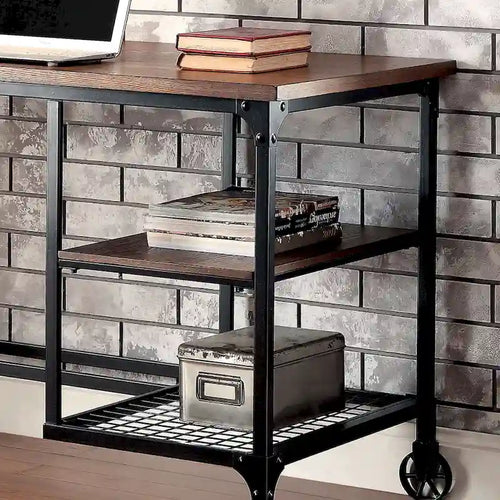 Escritorio industrial de 48" con estantes laterales y estructura de metal