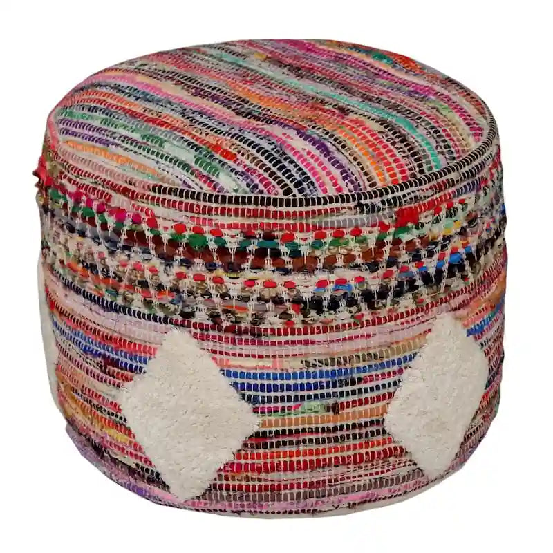 Boho-Pouf mit Rautenstrickmuster – mehrfarbig