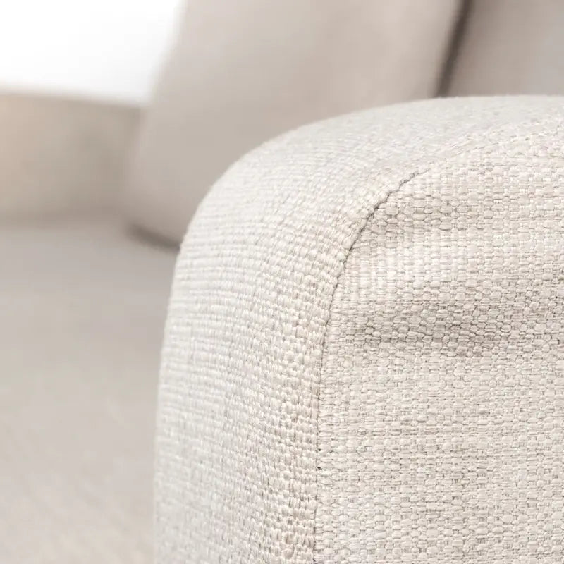 92" Beige Slipcover Sofa with Double-Stacked Back Cushions and Solid Wood Legs