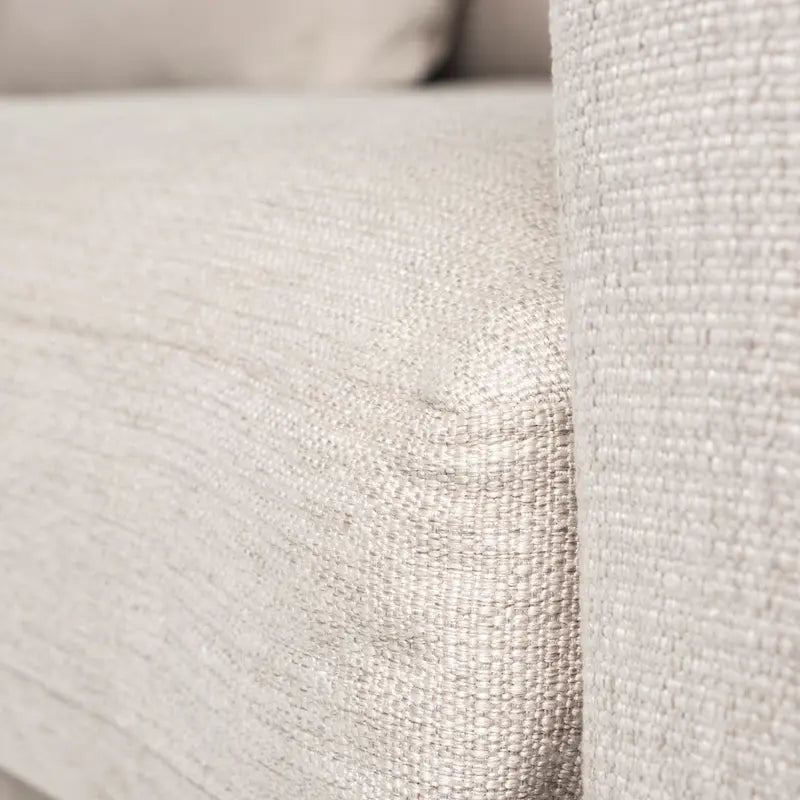 92" Beige Slipcover Sofa with Double-Stacked Back Cushions and Solid Wood Legs