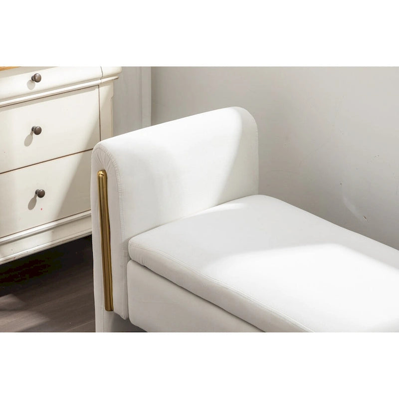 Velvet Storage Bench with Gold Metal Trim and Solid Wood Frame