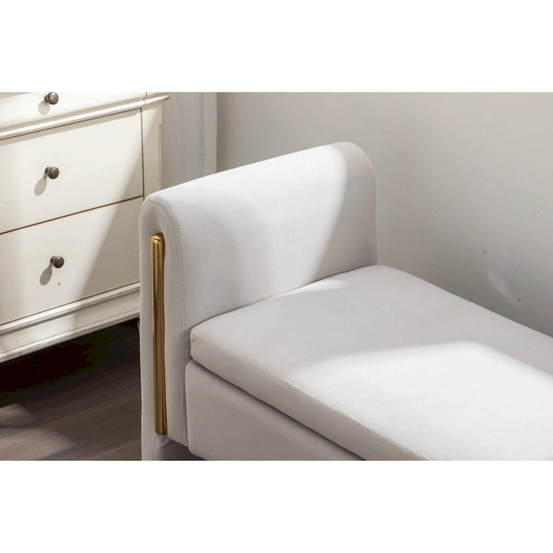 Velvet Storage Bench with Gold Metal Trim and Solid Wood Frame