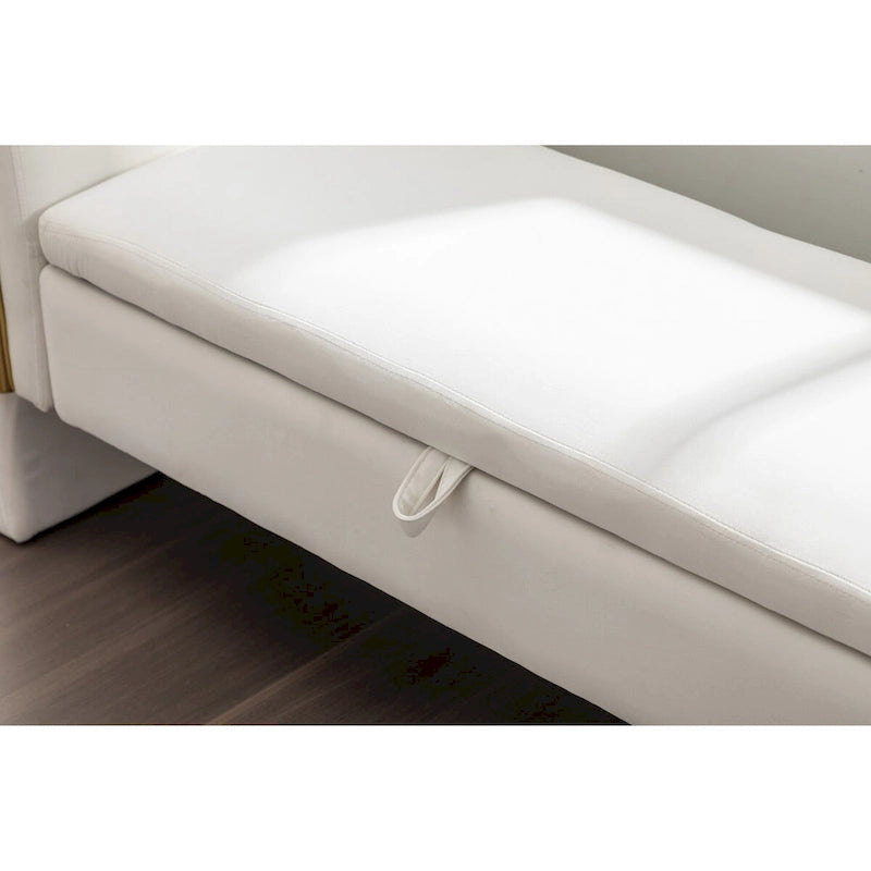 Velvet Storage Bench with Gold Metal Trim and Solid Wood Frame