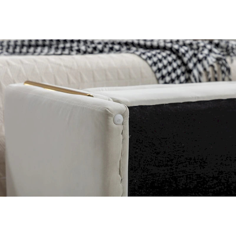 Velvet Storage Bench with Gold Metal Trim and Solid Wood Frame