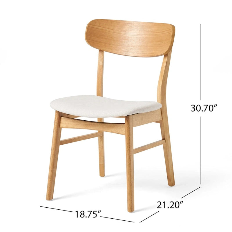 Silla de comedor tapizada de estilo moderno de mediados de siglo con patas de madera de caucho