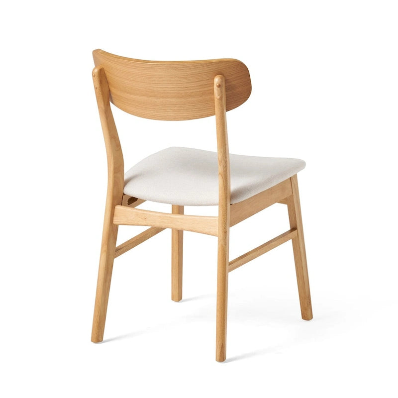 Silla de comedor tapizada de estilo moderno de mediados de siglo con patas de madera de caucho