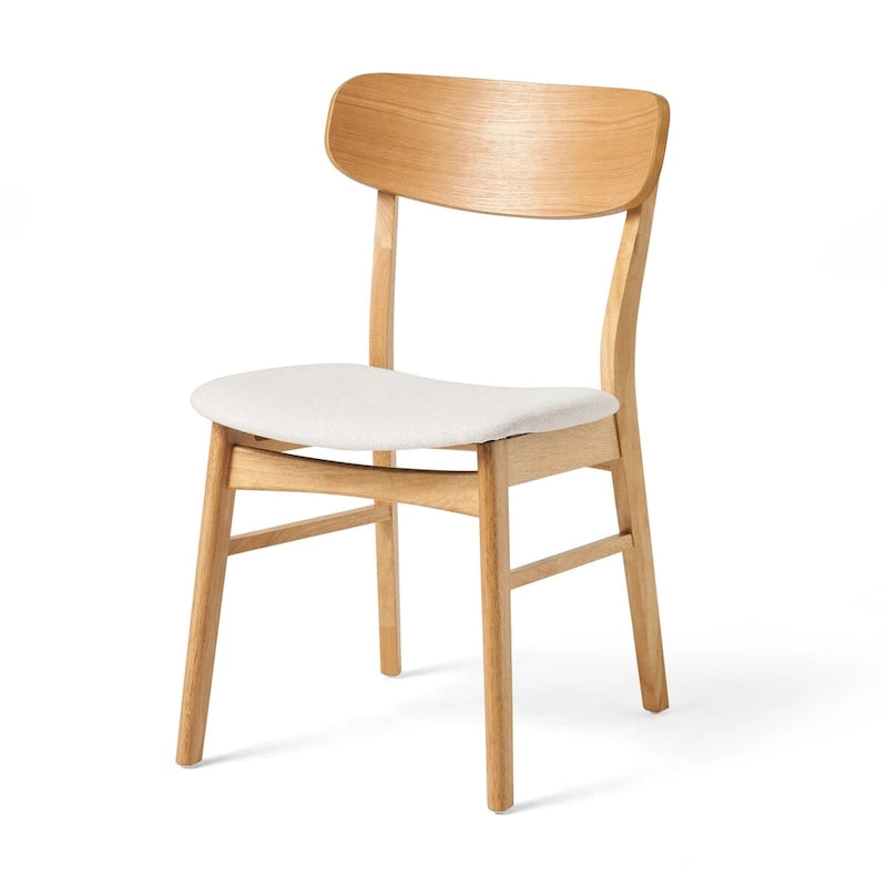 Silla de comedor tapizada de estilo moderno de mediados de siglo con patas de madera de caucho