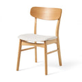 Silla de comedor tapizada de estilo moderno de mediados de siglo con patas de madera de caucho
