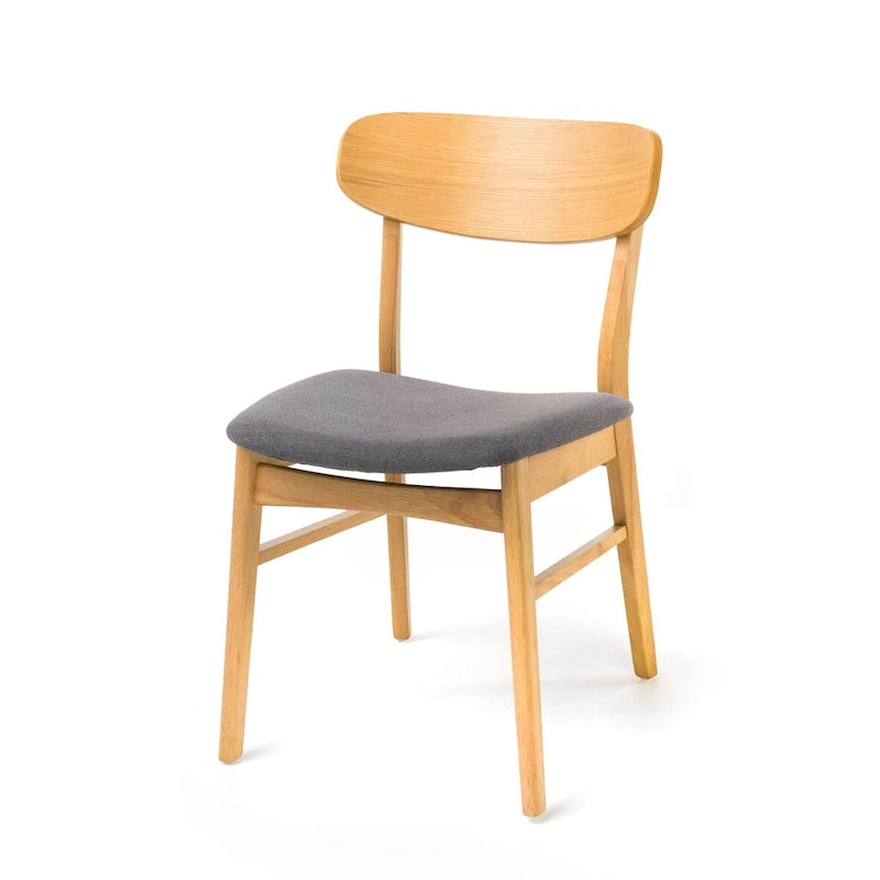 Silla de comedor tapizada de estilo moderno de mediados de siglo con patas de madera de caucho