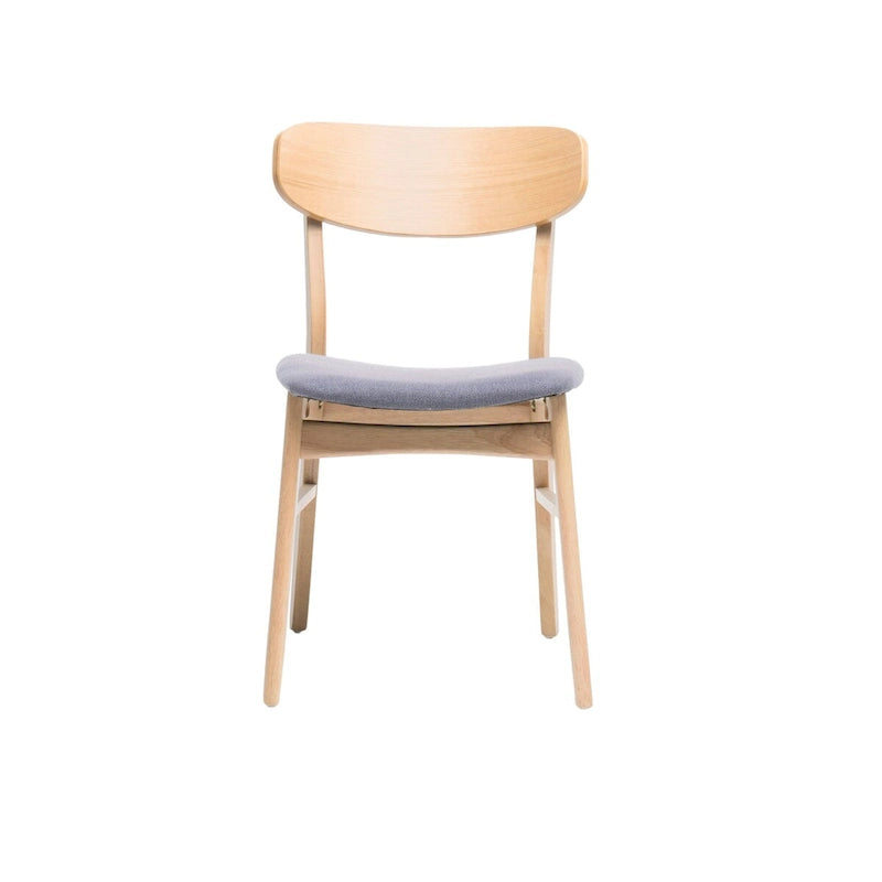Silla de comedor tapizada de estilo moderno de mediados de siglo con patas de madera de caucho