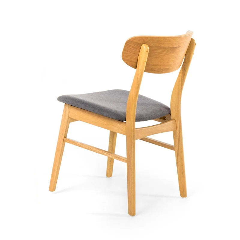 Silla de comedor tapizada de estilo moderno de mediados de siglo con patas de madera de caucho