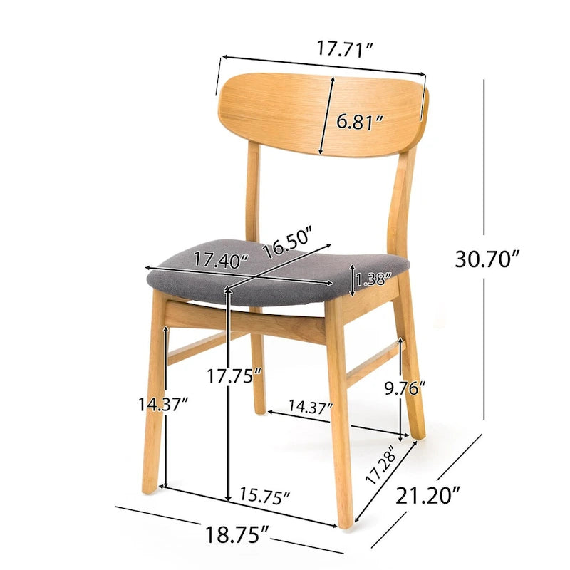 Silla de comedor tapizada de estilo moderno de mediados de siglo con patas de madera de caucho