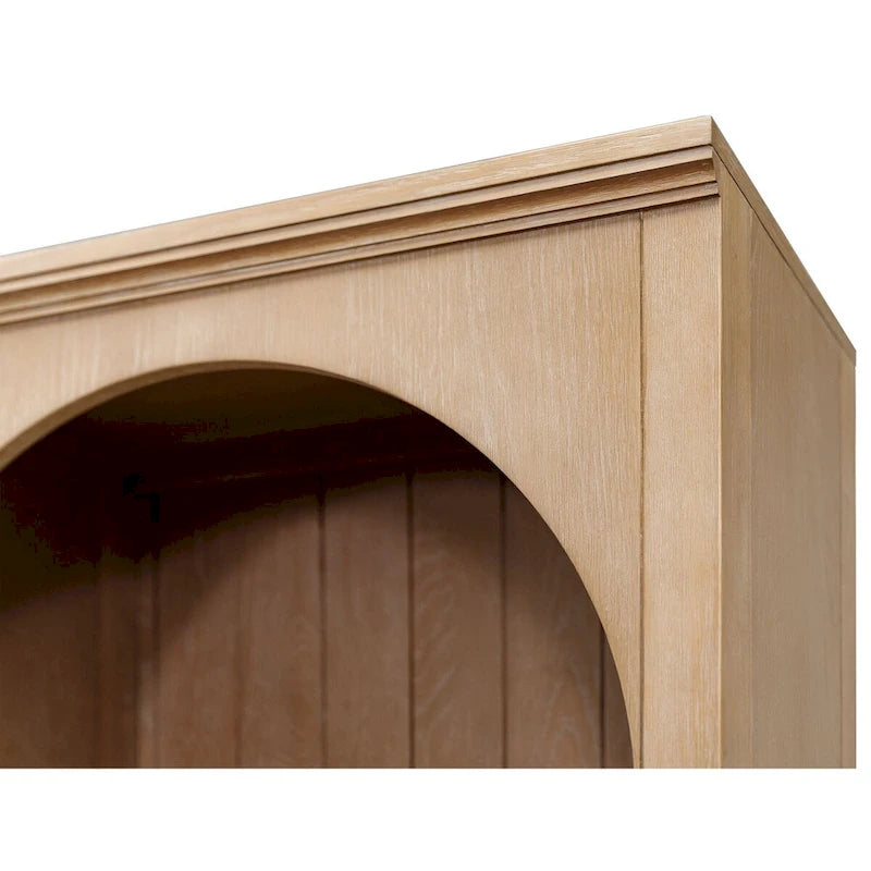 Open Bookcase with Arched Panels and Wire-Brushed Wood Finish