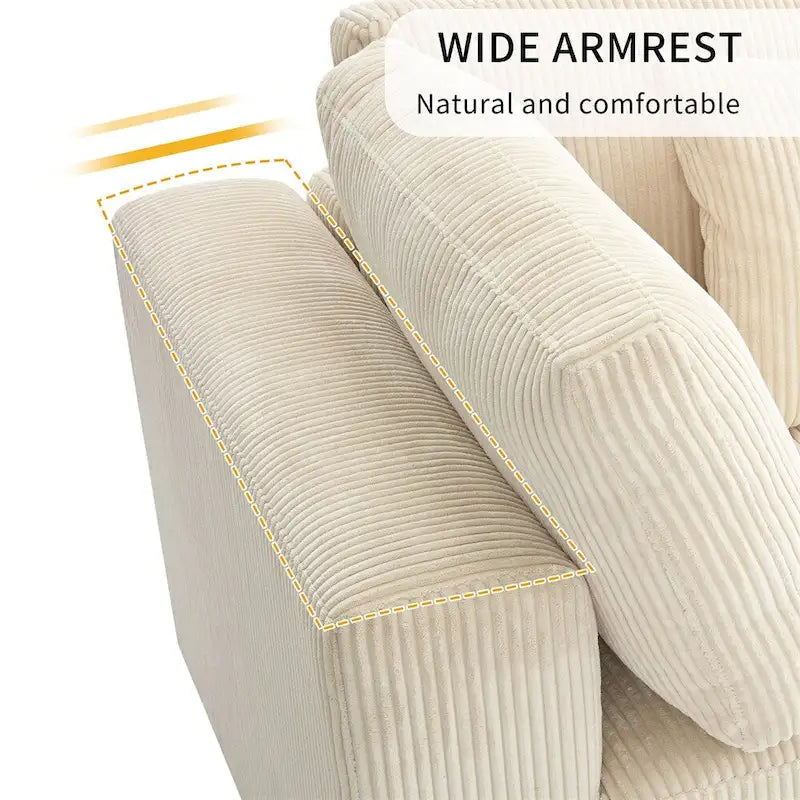 105" Corduroy 3-Seater Sofa with Removable Cushions and Throw Pillows