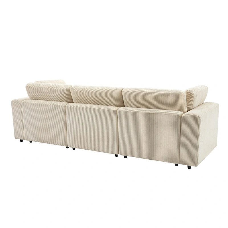 105" Corduroy 3-Seater Sofa with Removable Cushions and Throw Pillows