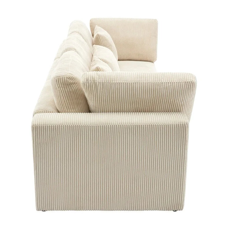 105" Corduroy 3-Seater Sofa with Removable Cushions and Throw Pillows