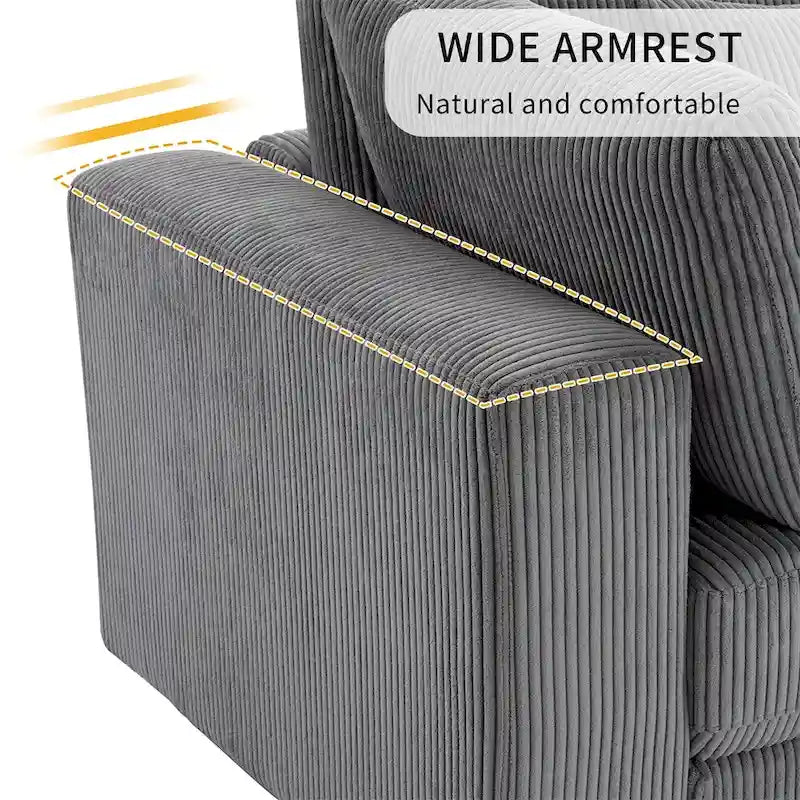 105" Corduroy 3-Seater Sofa with Removable Cushions and Throw Pillows